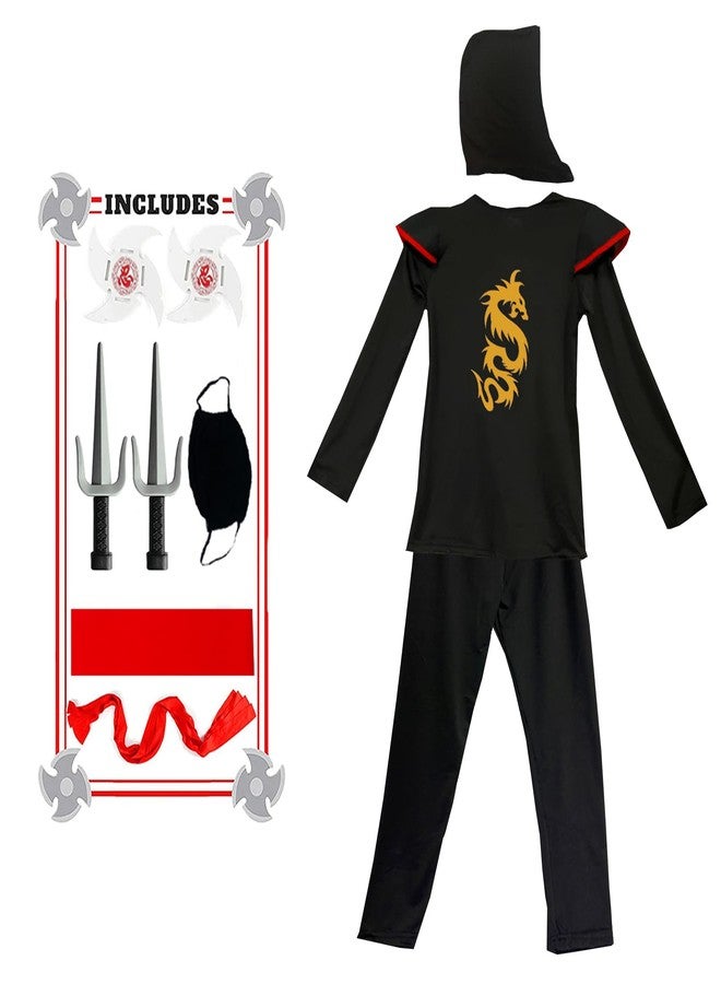 SATKULL Girls Ninja Costume Halloween Ninja Costumes Set for Kids Girl Ninjas Role Playing Dressing Suit(kids-M-6/7T Black) - Image 4